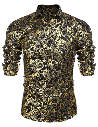 COOFANDY Men's Rose Shiny Shirt Luxury Flowered Printed Button Down Shirt