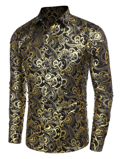 COOFANDY Men's Rose Shiny Shirt Luxury Flowered Printed Button Down Shirt