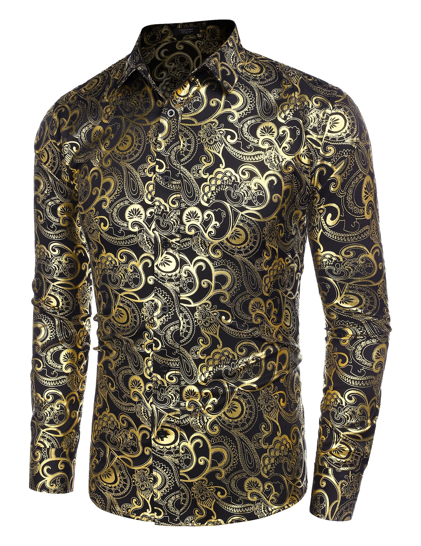 COOFANDY Men's Rose Shiny Shirt Luxury Flowered Printed Button Down Shirt