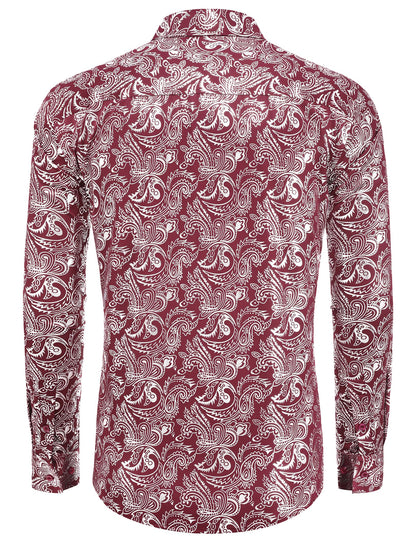 COOFANDY Men's Rose Shiny Shirt Luxury Flowered Printed Button Down Shirt