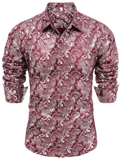 COOFANDY Men's Rose Shiny Shirt Luxury Flowered Printed Button Down Shirt