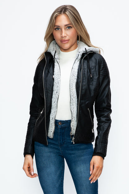 YMI Faux Layered Double-Zipper Jacket with Fuzzy Hood***STILL AVAILABLE***EMAIL SELLER with SIZE & COLOR