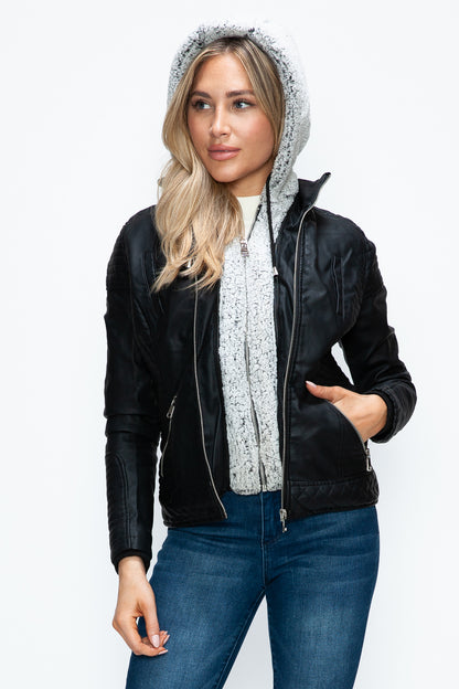 YMI Faux Layered Double-Zipper Jacket with Fuzzy Hood***STILL AVAILABLE***EMAIL SELLER with SIZE & COLOR