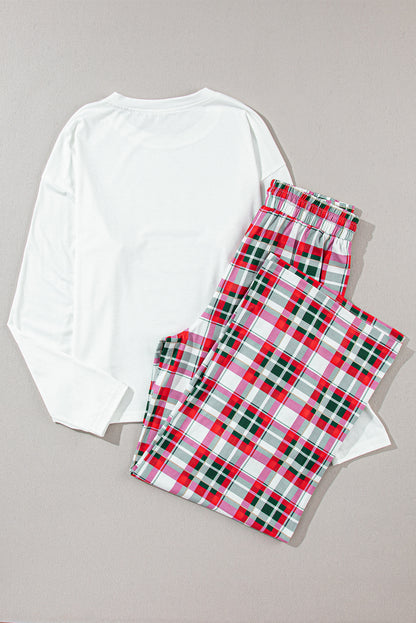 MERRY CHRISTMAS Round Neck Top and Plaid Pants Set-****STILL AVAILABLE EMAIL SELLER WITH SIZE & COLOR****