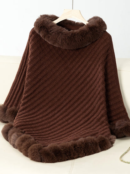 Fuzzy Trim Texture Three-Quarter Sleeve Poncho-****STILL AVAILABLE EMAIL SELLER WITH SIZE & COLOR****