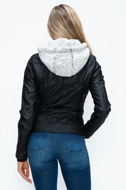 YMI Faux Layered Double-Zipper Jacket with Fuzzy Hood***STILL AVAILABLE***EMAIL SELLER with SIZE & COLOR