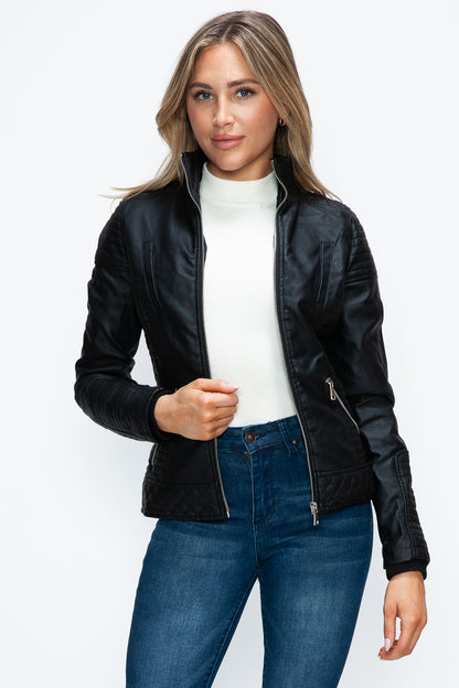 YMI Faux Layered Double-Zipper Jacket with Fuzzy Hood***STILL AVAILABLE***EMAIL SELLER with SIZE & COLOR