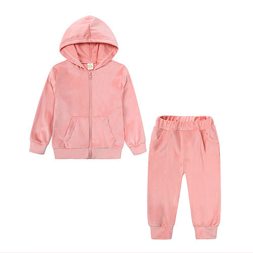 Children's Velvet Long Sleeved Hoodie And Pants Set