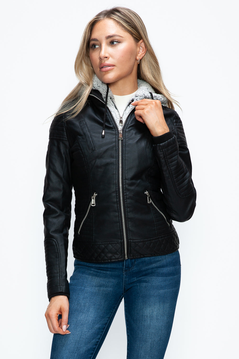 YMI Faux Layered Double-Zipper Jacket with Fuzzy Hood***STILL AVAILABLE***EMAIL SELLER with SIZE & COLOR