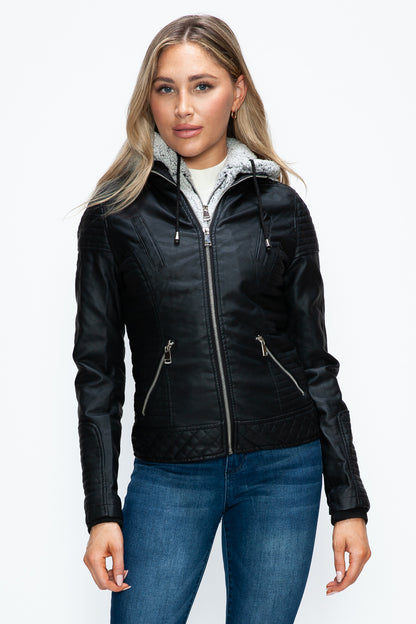 YMI Faux Layered Double-Zipper Jacket with Fuzzy Hood***STILL AVAILABLE***EMAIL SELLER with SIZE & COLOR