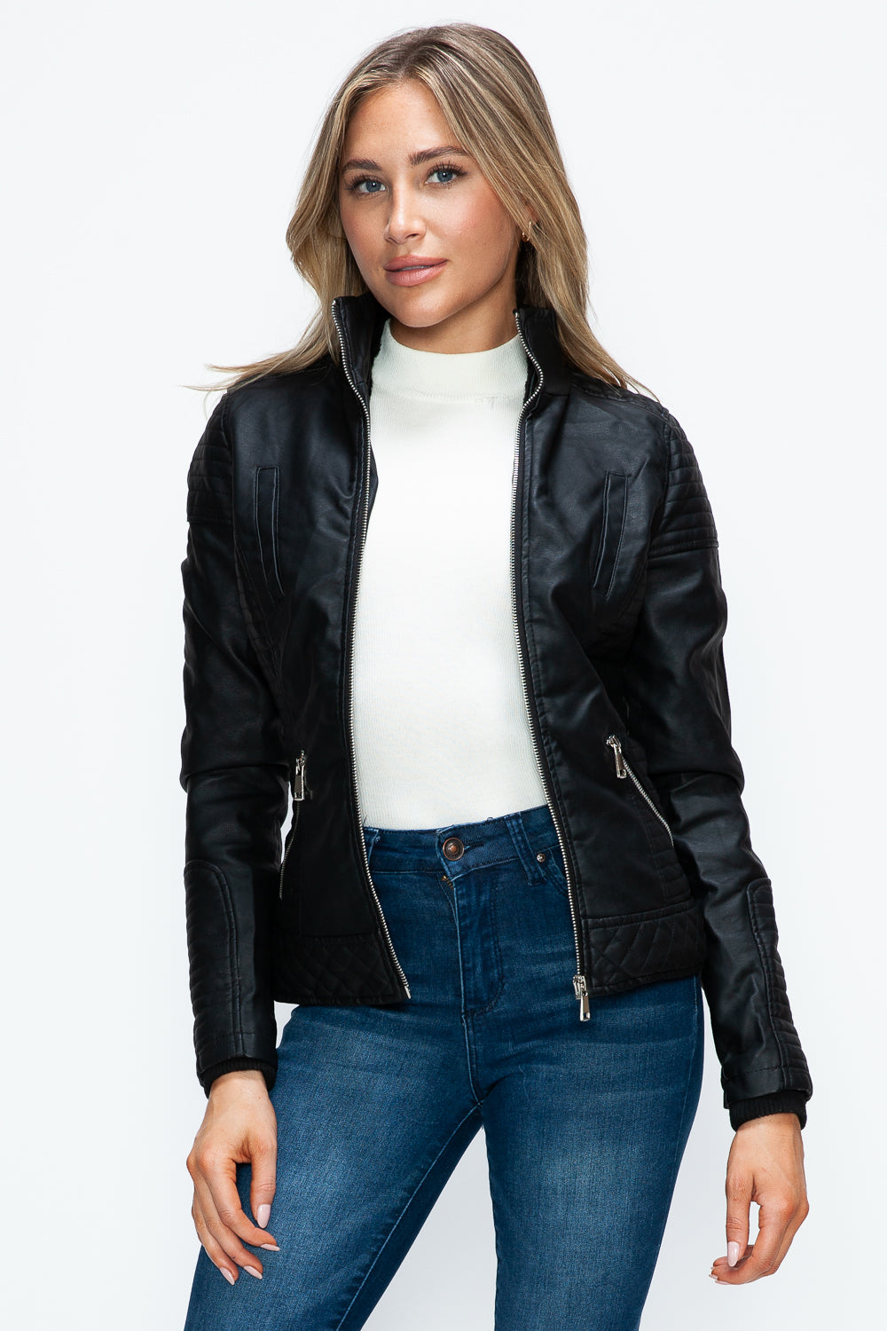 YMI Faux Layered Double-Zipper Jacket with Fuzzy Hood***STILL AVAILABLE***EMAIL SELLER with SIZE & COLOR