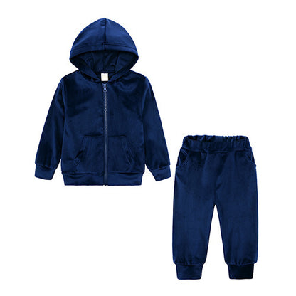 Children's Velvet Long Sleeved Hoodie And Pants Set